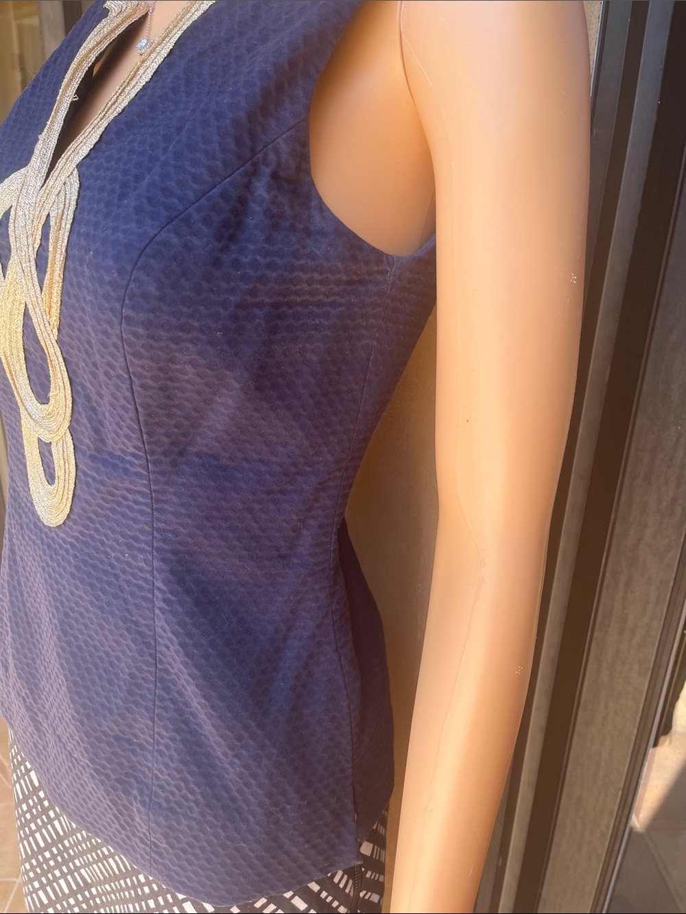 Lilly Pulitzer Navy Tank with Gold Embellished Neckline - Picture 3 of 10